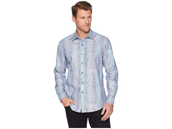 Robert Graham Patel Long Sleeve Woven Shirt (teal) Men's Clothing