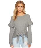 1.state Long Sleeve Tie Front Knit Top W/ Ruffle Sleeves (light Heather Grey) Women's Clothing