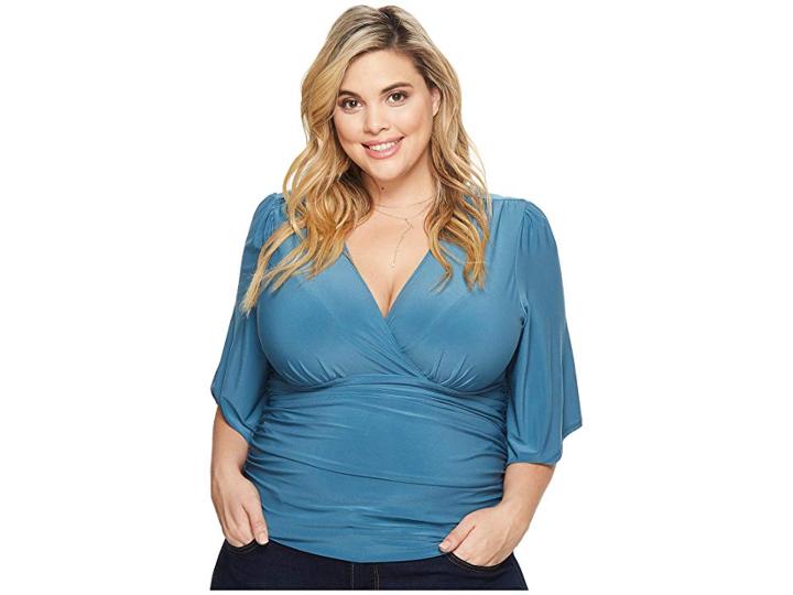 Kiyonna Keira Kimono Top (blue) Women's Blouse