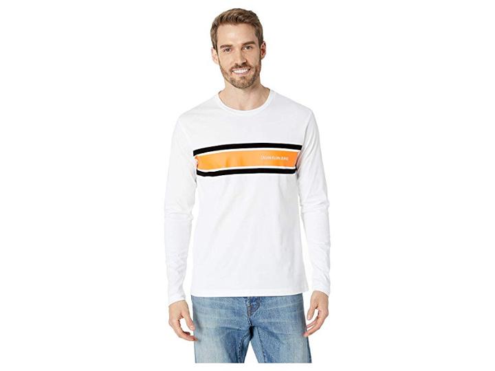Calvin Klein Jeans Long Sleeve Placement Stripe Tee (bright White 2) Men's T Shirt