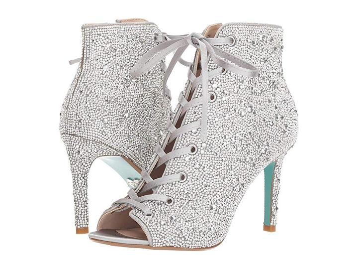Blue By Betsey Johnson Alexi (silver Satin) Women's Lace-up Boots