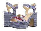 Nine West Fontayah Heel Sandal (blue/white Poet Canvas Stripe) High Heels