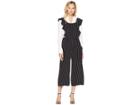 Bobeau Ruffle Apron Cropped Jumpsuit (black/ivory Stripe) Women's Jumpsuit & Rompers One Piece