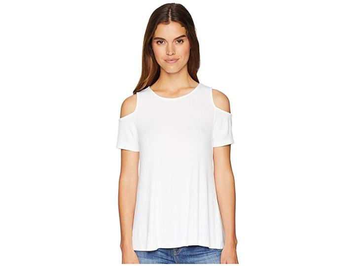 Michael Stars 2x1 Rib Cold Shoulder Top (white) Women's Clothing