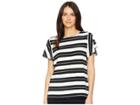 Calvin Klein Printed Flutter Sleeve Top W/ Buttons (black/white) Women's Clothing