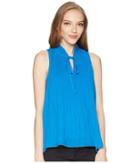 Romeo & Juliet Couture Tie Up Fronted Pleated Top (cobalt Blue) Women's Clothing