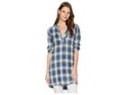 Dylan By True Grit Vintage Washed Thompson Plaid Long Sleeve Tunic (indigo) Women's Blouse