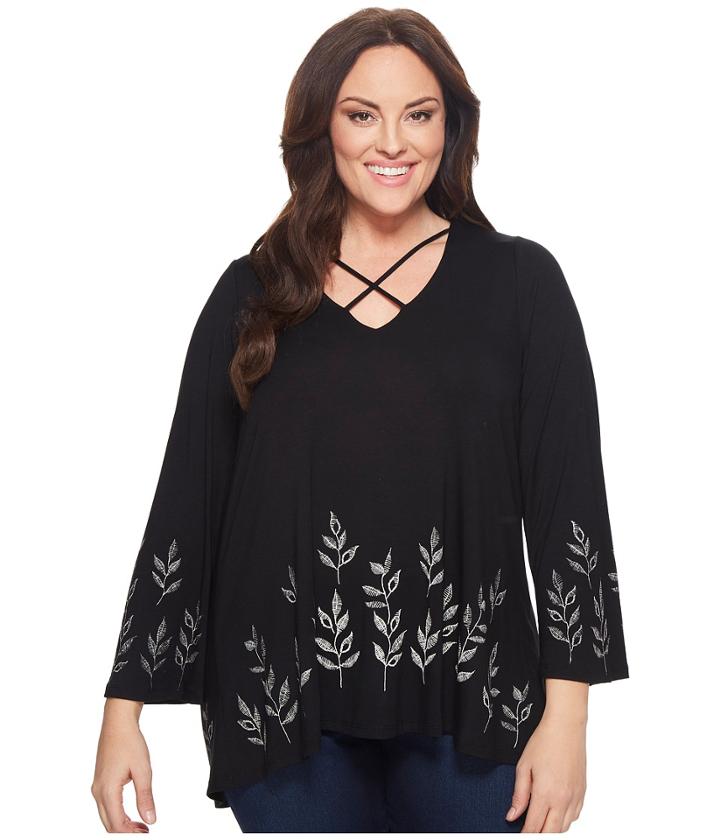 Karen Kane Plus Plus Size Crisscross Leaf Top (black) Women's Clothing