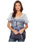 Tribal Printed Cap Sleeve Blouse (tile Blue) Women's Blouse