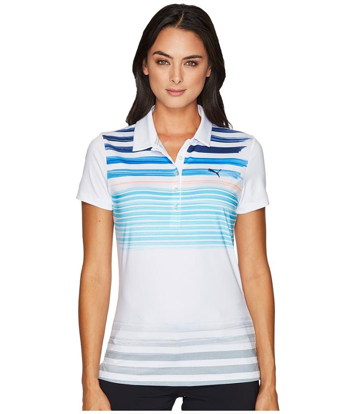 Puma Golf Road Map Polo (bright White/baja Blue) Women's Short Sleeve Pullover