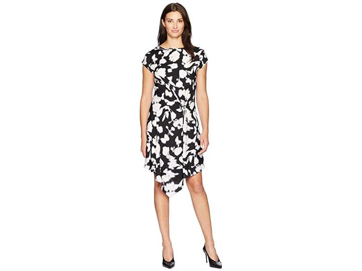 Kenneth Cole New York Gathered Front Detail Dress (soft Focus Floral Black) Women's Dress