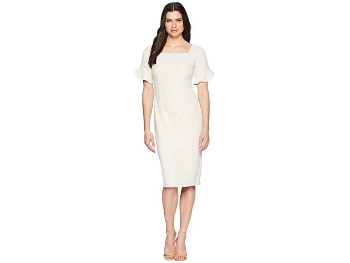 Donna Morgan Midi Length Crepe Dress With Flutter Sleeve (horn) Women's Dress