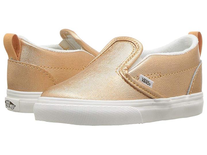 Vans Kids Slip-on V (infant/toddler) ((metallic Leather) Light Copper) Girls Shoes