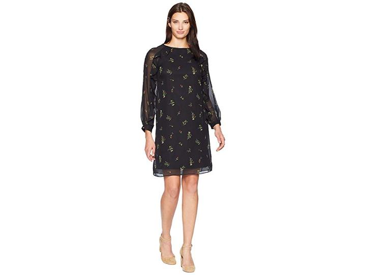 Chaps Ruffle Trim Crepe Dress (black/multi) Women's Dress