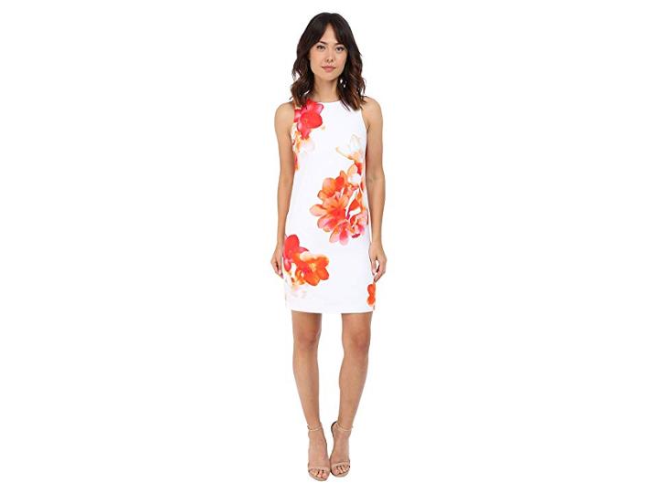 Calvin Klein Sleeveless Floral Shift Dress Cd6har8d (white Multi) Women's Dress
