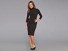 Kamalikulture - 3/4 Sleeve Turtleneck Dress To Knee (black/grey Herringbone)