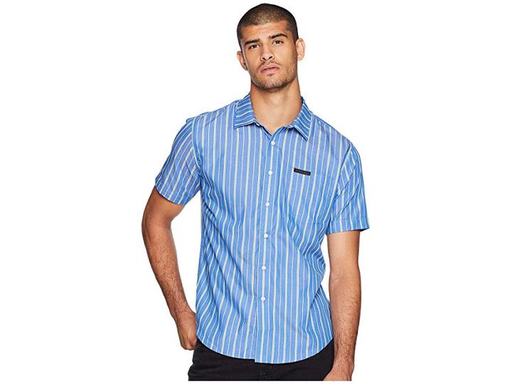 Sean John Short Sleeve Yarn-dye Stripe Shirt (estate Blue) Men's Clothing