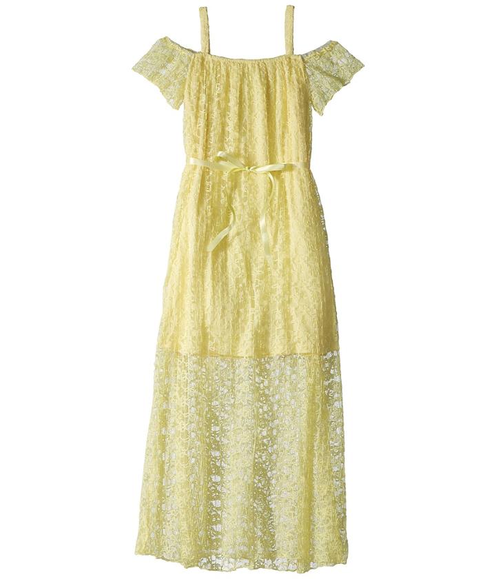 Us Angels Pleated Lace Maxi Dress (big Kids) (yellow) Girl's Dress