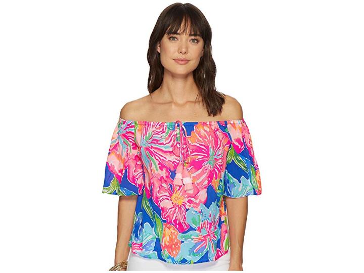 Lilly Pulitzer Sain Off-the-shoulder Top (beckon Blue Jungle Utopia) Women's Clothing