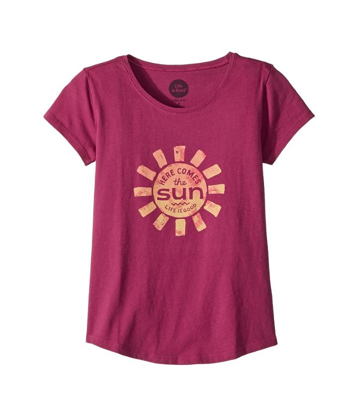 Life Is Good Kids Here Comes The Sun Smiling Smooth Tee (little Kids/big Kids) (sassy Magenta) Girl's T Shirt