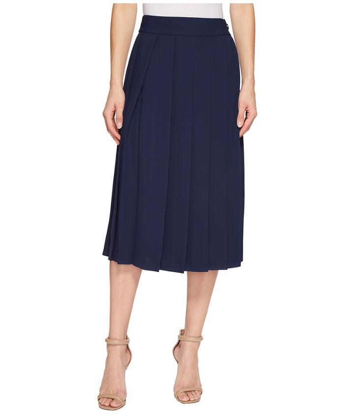 Lacoste Twill Crepe Long Pleated Skirt (navy Blue) Women's Skirt