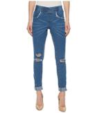 Hue Ripped Cuffed Curvy Denim Skimmer (medium Wash) Women's Casual Pants