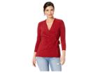 Anne Klein Camille Dot 3/4 Sleeve Wrap Top (titian Red/anne Black) Women's Blouse