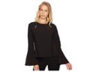 Catherine Catherine Malandrino Scoop Neck Fagoting Insert Long Sleeve Flare Top (black Beauty) Women's Short Sleeve Pullover