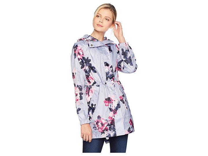 Joules Golightly Waterproof Packaway Coat (dusk Grey Winter Floral) Women's Coat