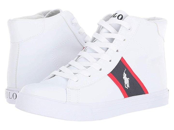 Polo Ralph Lauren Kids Geoff Mid (big Kid) (white Tumbled/navy/red/white Pp) Boy's Shoes