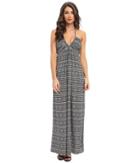 Tbags Los Angeles Deep-ve Ruched Halter Maxi W/ Braided Ties (zi6 Print) Women's Dress