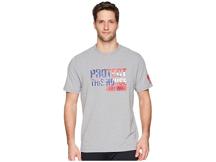 Under Armour Ua Freedom Protect This House Tee 2.0 (steel Light Heather/red) Men's T Shirt