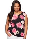 Calvin Klein Plus Plus Size Printed Extended Shoulder With Hardware (black/rose) Women's Sleeveless