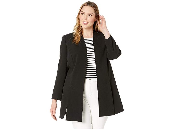 Tahari By Asl Plus Size Collarless Topper With Cuffed Sleeves (black) Women's Clothing