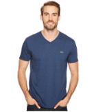 Lacoste Short Sleeve Pima Jersey V-neck T-shirt (anchor Chine) Men's Short Sleeve Pullover