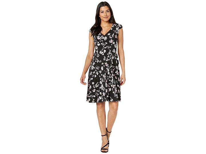 London Times V-neck Dress W/ Cap Sleeveless (black/blush) Women's Dress