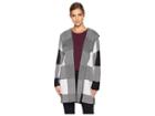 Calvin Klein Long Check Jacket W/ Hood (black/white Check) Women's Coat