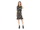 Taylor Plaid Print Flounce Skirt Sweater Dress (black/champagne) Women's Dress