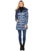 Save The Duck Long Nylon Coat With Fake Fur (space Blue) Women's Coat