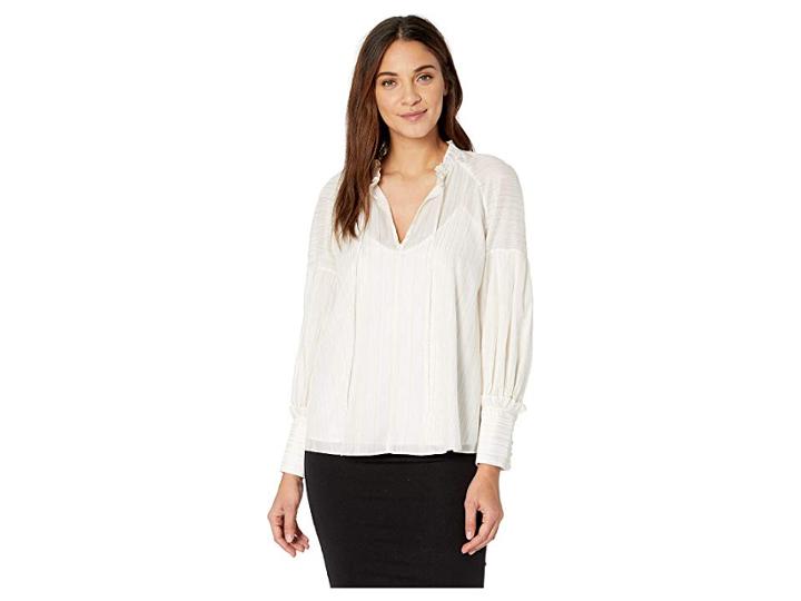 Bcbgmaxazria Metallic Striped Poet Blouse (off-white Combo) Women's Clothing