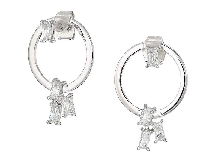 Betsey Johnson Blue By Betsey Johnson Silver And Cz Cluster Front Back Earrings (crystal) Earring