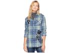 Tribal Long Sleeve Shirt With Embroidery Detail (blue Jay) Women's Long Sleeve Pullover