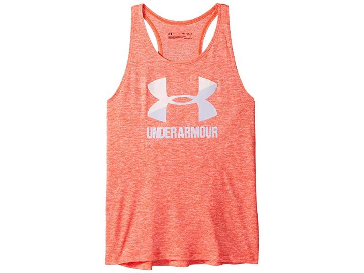 Under Armour Kids Ua Big Logo Novelty Slash Tank Top (big Kids) (neon Coral/white) Girl's Sleeveless