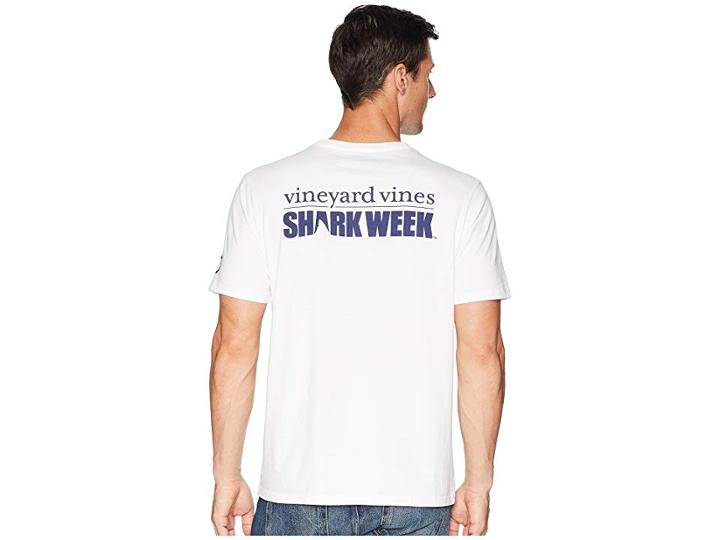 Vineyard Vines Shark Week Logo Pocket T-shirt (white Cap) Men's T Shirt