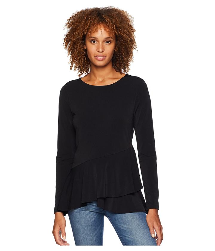 Eci Long Sleeve Double Flounce Hem Top (black) Women's Clothing