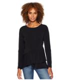 Eci Long Sleeve Double Flounce Hem Top (black) Women's Clothing