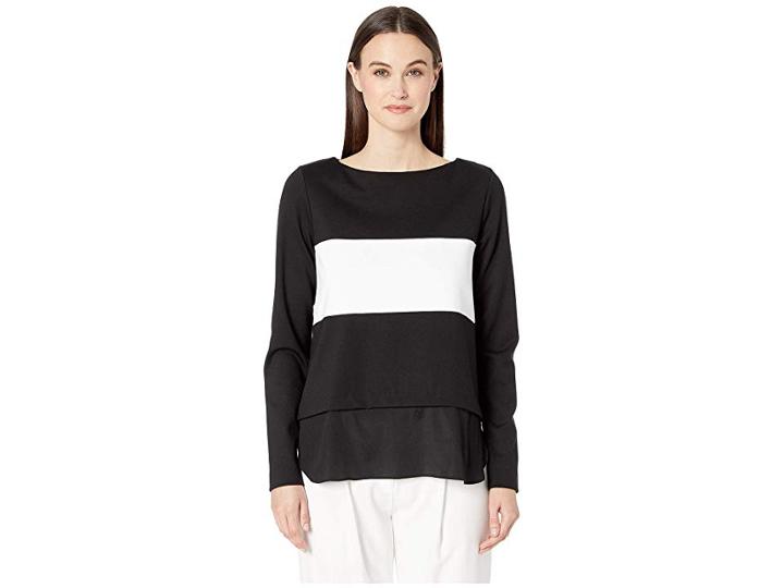 Nicole Miller Ponte Boat Neck Sweater (black/white) Women's Clothing