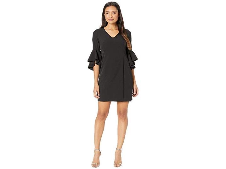 Laundry By Shelli Segal Ruffle Sleeve Crepe Dress With Tie Back (black) Women's Dress