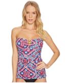 Tommy Bahama Persian Patchwork Shirred Long Bandini (bright Fuchsia) Women's Swimwear