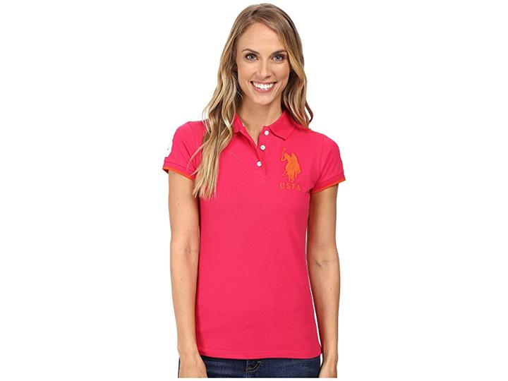 U.s. Polo Assn. Contrast Patch Big Pony Polo (bright Rose) Women's Short Sleeve Pullover